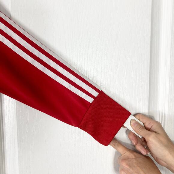 NWT ADIDAS Track Jacket UK 8/US 4 Red Firebird White 3-Stripe Logo Zip Cotton - Picture 7 of 11